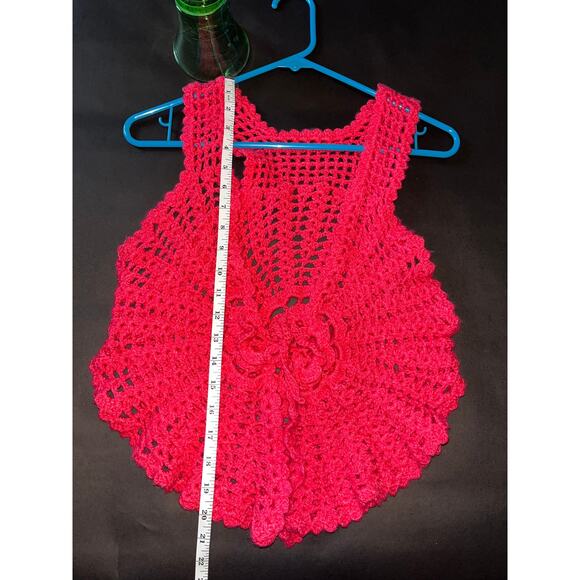Hand Crochet Hot Pink Rose Vest Small Neon Boho tank top - Picture 9 of 16